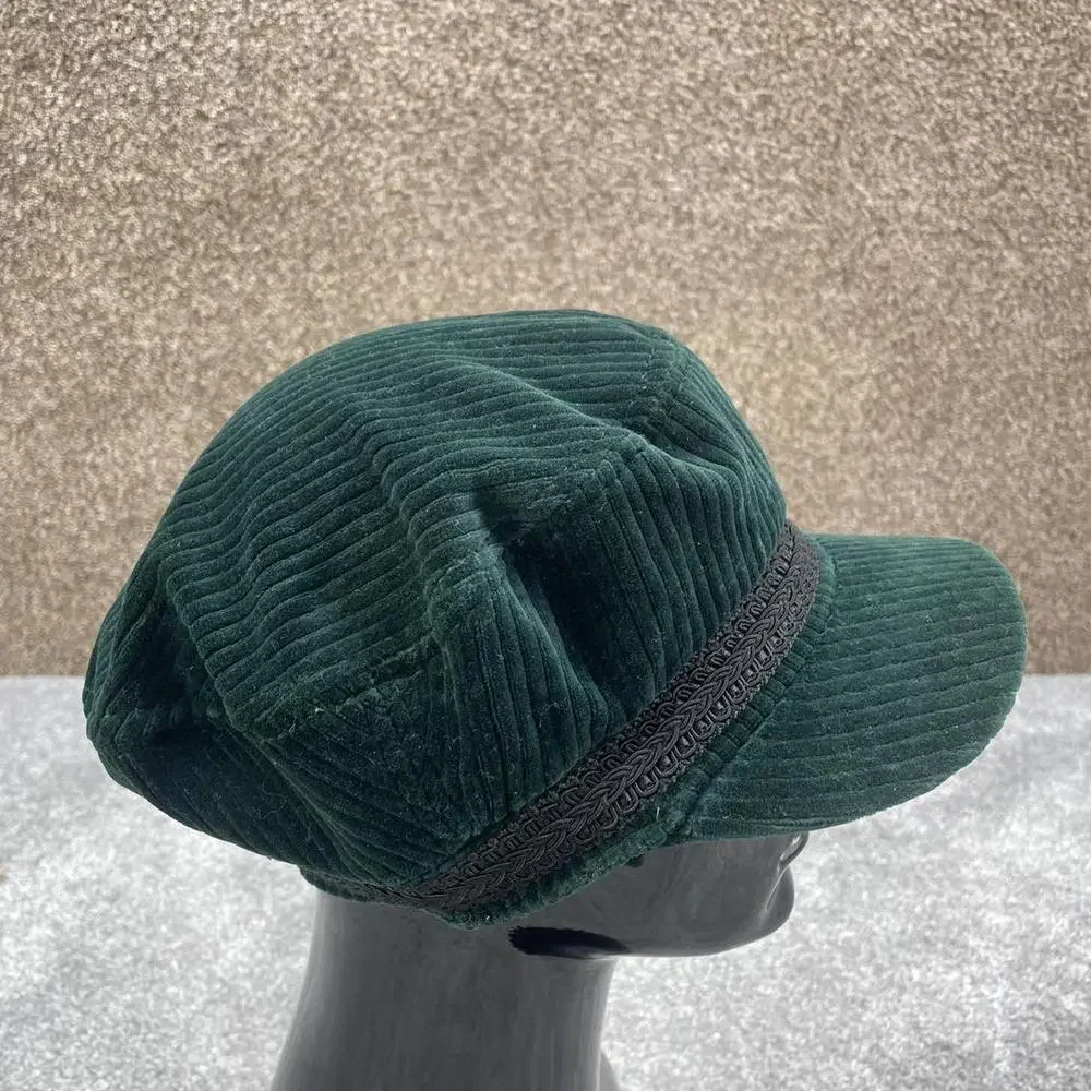 TOPSHOP FOREST GREEN CORDUROY BAKERS HAT BERET CAP PUFFY Y2K - Picture 4 of 7